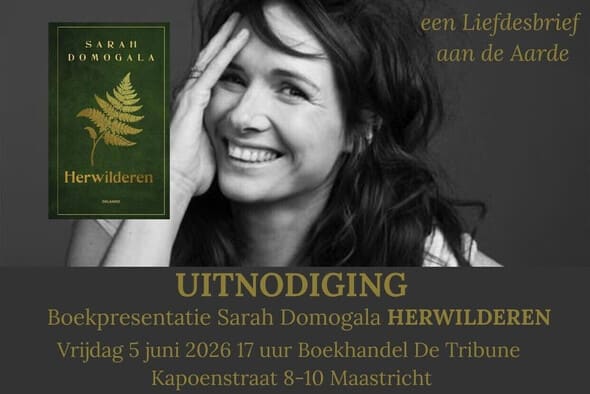 Uitnodiging voor de boekpresentatie van Herwilderen van Sarah Domogala.